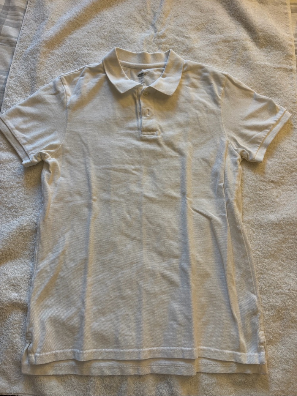 Old Navy White Men's Polo Shirt - Short Sleeve